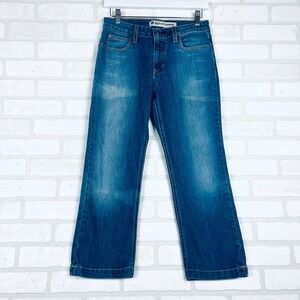 Gap Boot Cut Cropped Stretch Jeans Medium Wash Blue Denim Size 4 Distressed